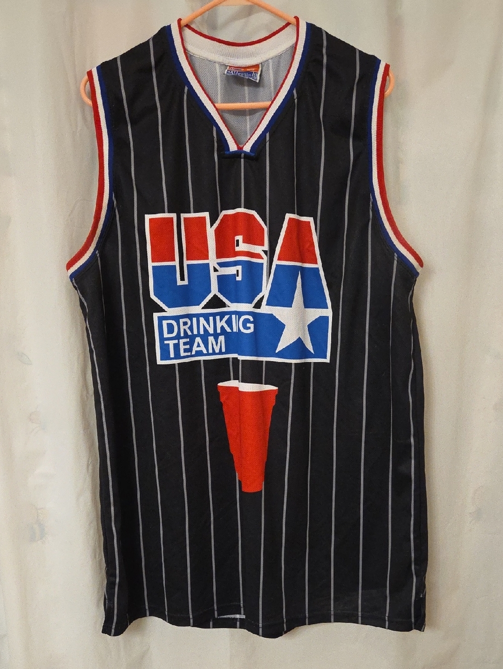 Mens 4XL USA Drinking Team Black Pinstripe Jersey
